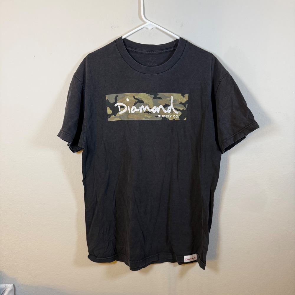 Diamond Supply Co Mens Large Camo Box Logo Graphic T-Shirt Faded Black Skater